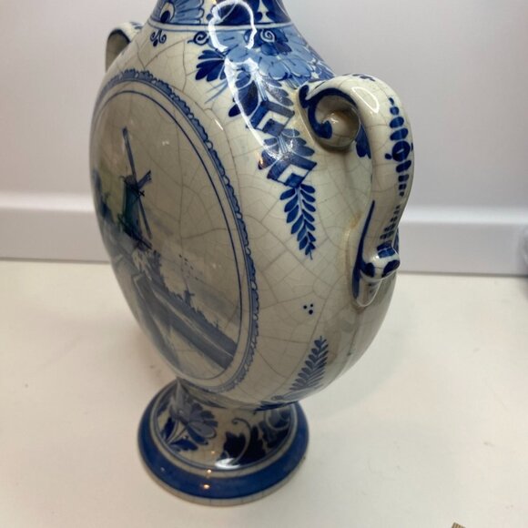 RARE ANTIQUE DUTCH DELFT HOLLAND PORCELEYNE FLES VASE DUTCH SCENERY Windmill - Picture 5 of 16